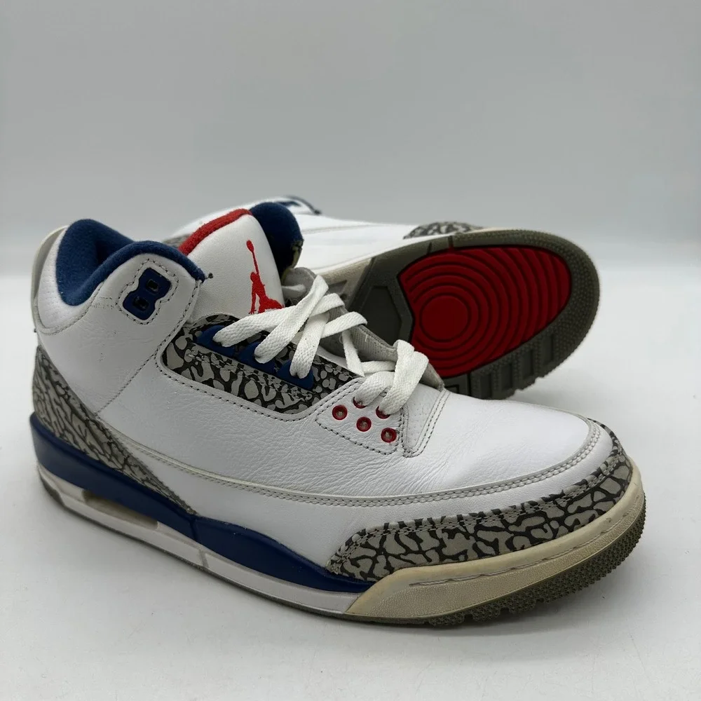 Nike 854262-106 Mens 8.5 Air Jordan 3 White Cement True Blue Retro OG Sneakers